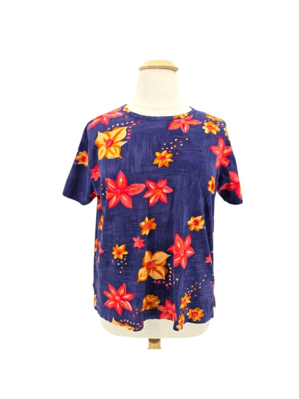 Vintage United Colors of Benetton Womens XL Top Floral Blue Pink Short Sleeve